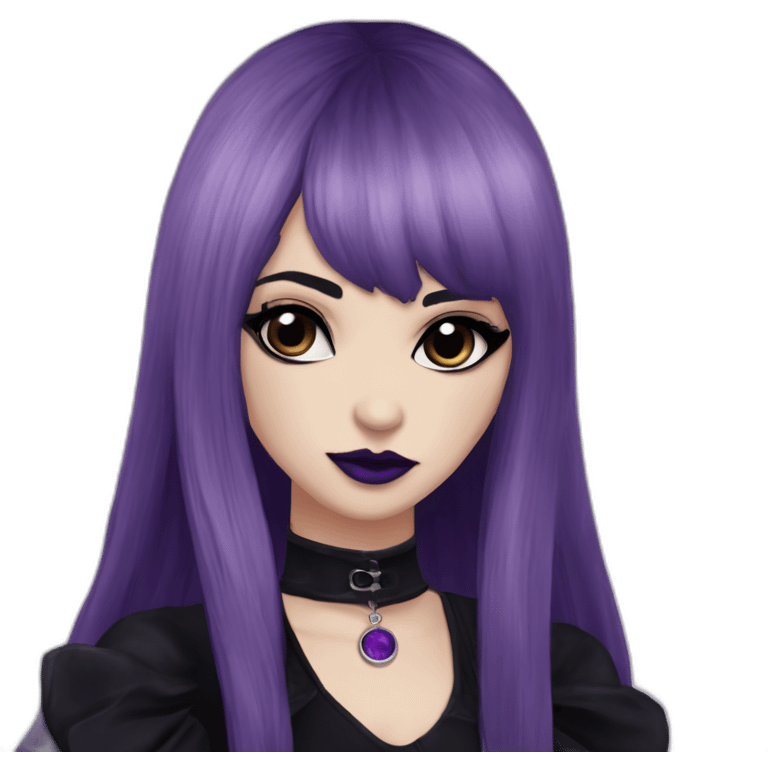 Elissabat -with bangs -long-hair-dark-plumpurple-and-black-vampire-goth-makeup-pinkeyes-romanticgothcloses- emoji