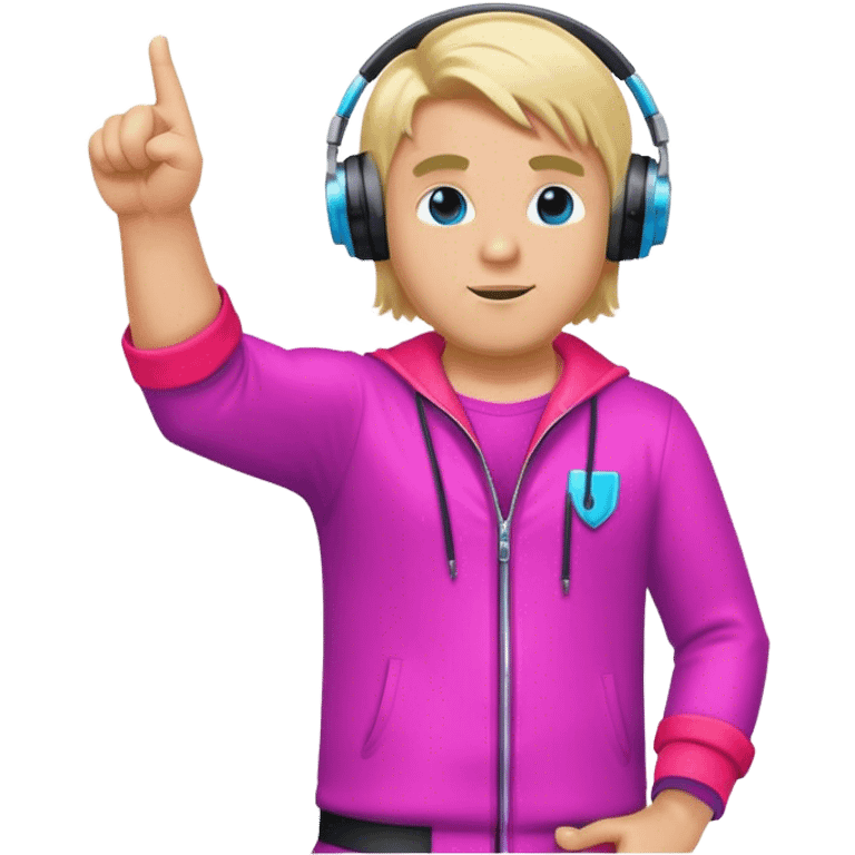 blond big man in colorful dj outfit pointing sideways emoji