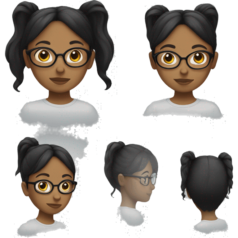 black hair girl with ponytail with glasses emoji