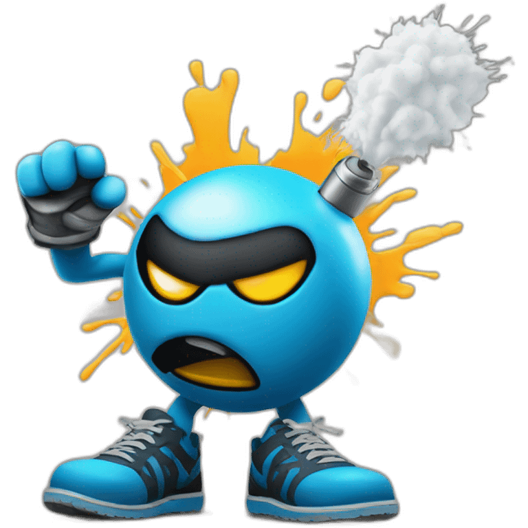 a emoji graffiti styled of a angry bomb with a graffiti spray painting on his hand emoji