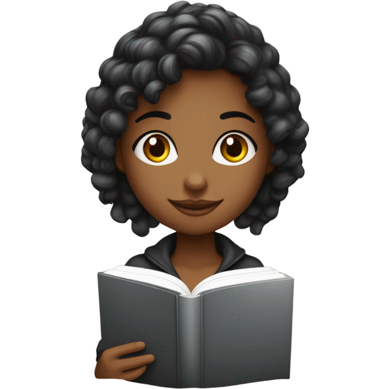 Menina do cabelo preto lendo um livro enrolada em uma coberta e tomando café com cubos de açúcar dentro da xícara  emoji