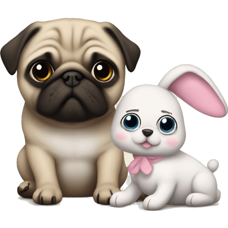 Pug with plushie bunny emoji