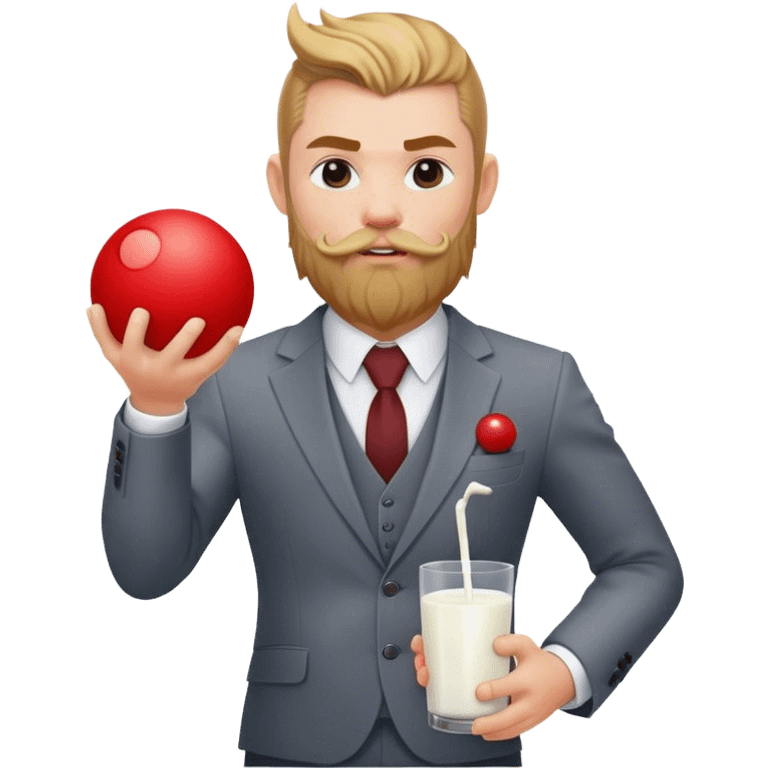 Viking  without weapon in a suit with milk, with red sphere in mouth, full height  emoji