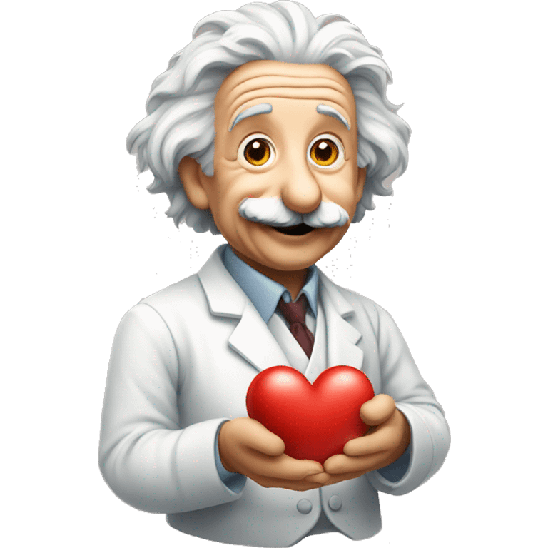 happy albert einstein holding heart in one hand emoji