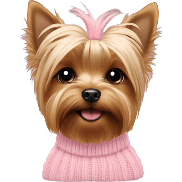 young yorkie wearing a baby pink sweater emoji