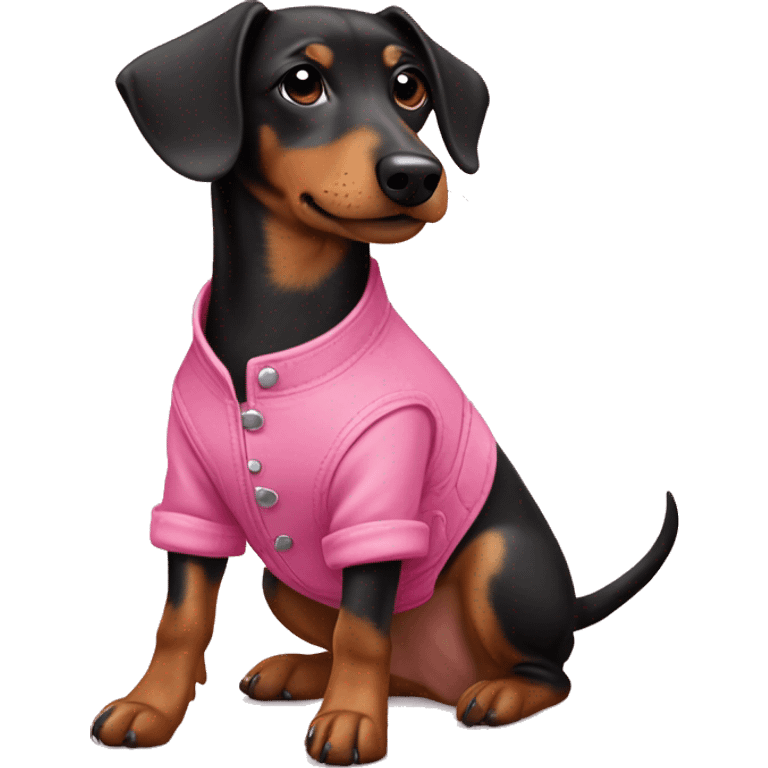 Dachshund/Jagdterrier mix in pink overalls emoji