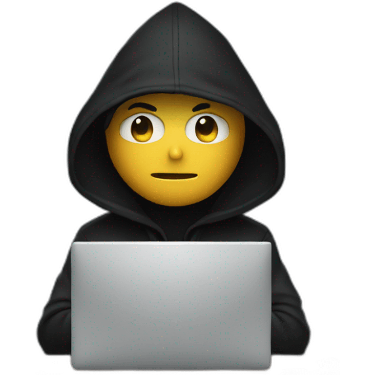 Developer with a black hood behind his computer  emoji