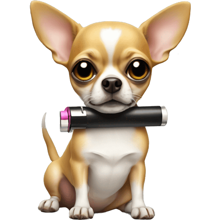 A chihuahua holding a vape emoji