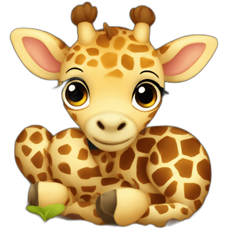 Cute baby giraffe lying down in a nest emoji