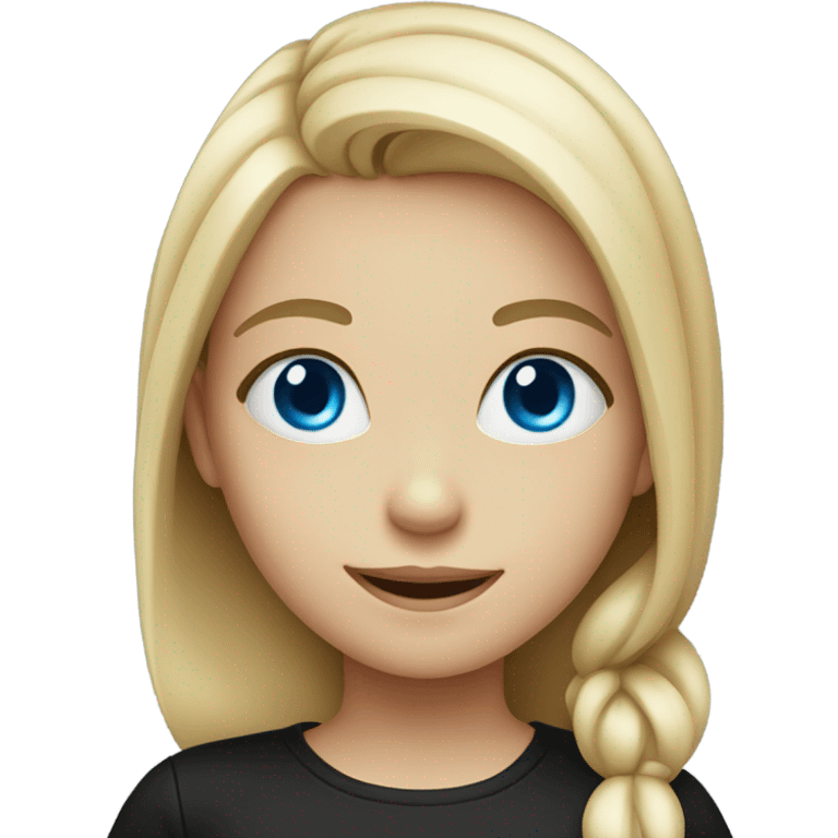 smiling girl in black shirt with blue eyes emoji