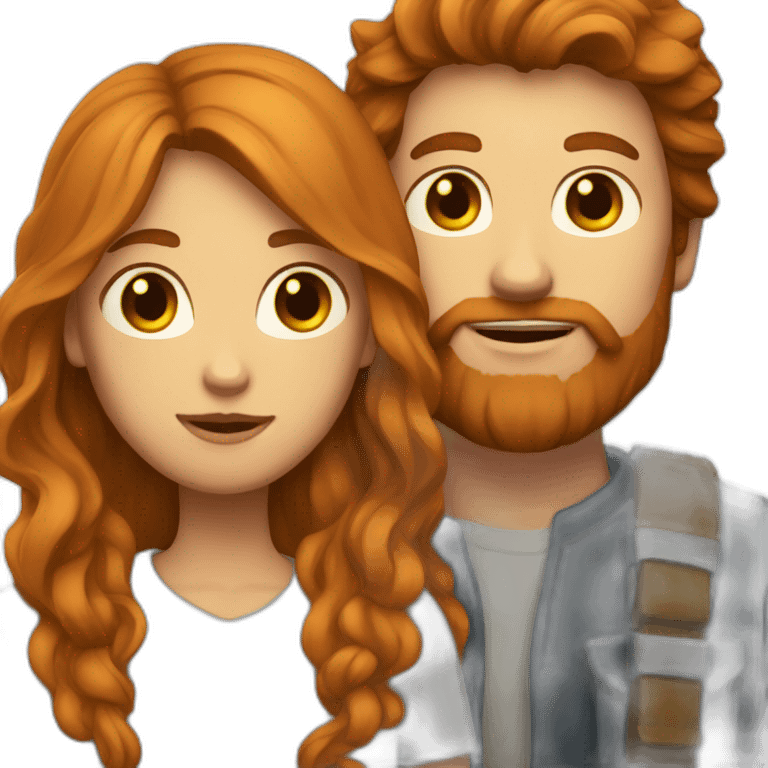 Bearded man with brown hair and long haired ginger girlfriend  emoji