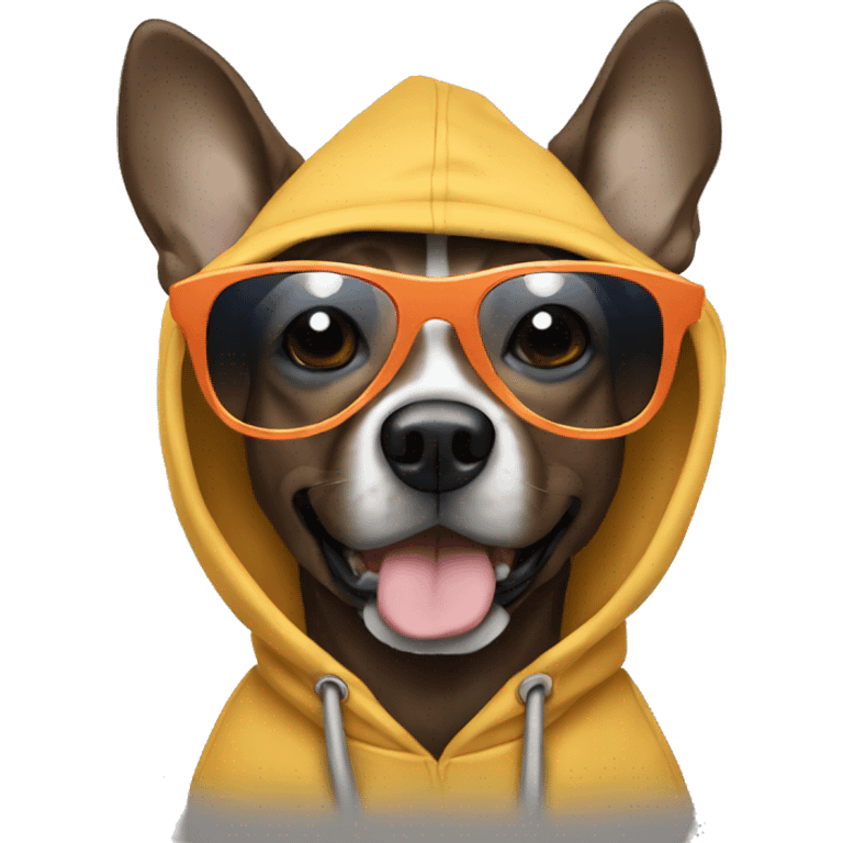 Dog wearing sunglasses and hoodie emoji