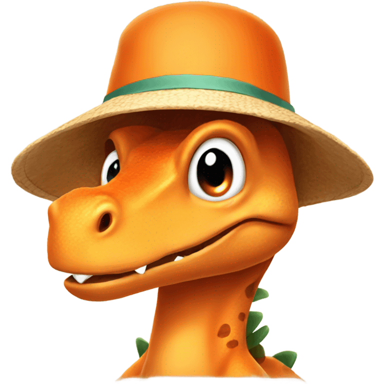 An orange dinosaur with a sun hat emoji