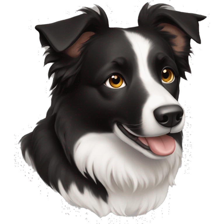 Small short haired black and white Border collie with brown eyes  emoji