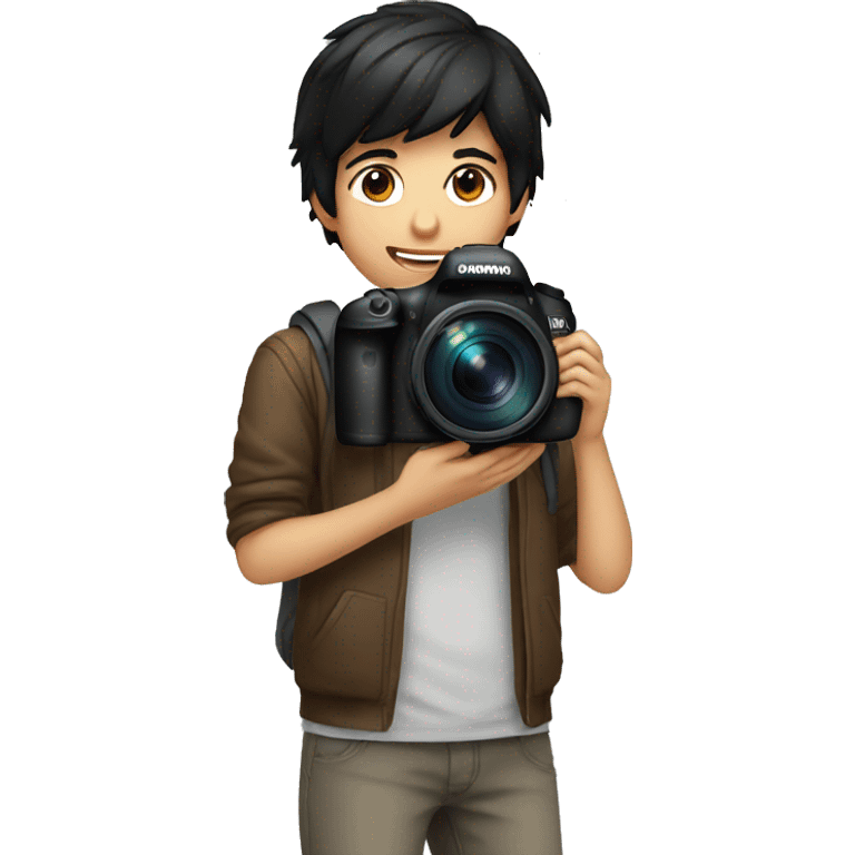 boy black hair brown eyes taking picuture with a canon dslr emoji