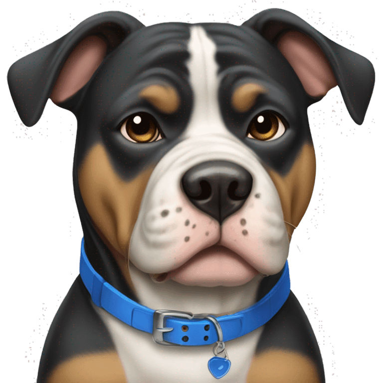 Black tan and white bully dog with blue collar  emoji