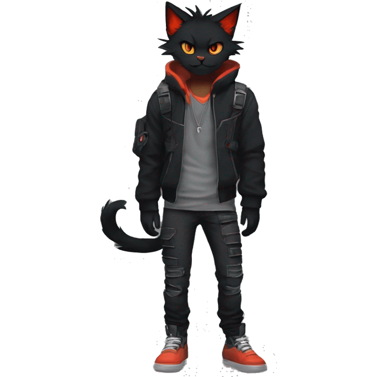 Edgy Shy Anthro boyish cool pretty dark black Litten-Pokémon-cat-fursona techwear emoji