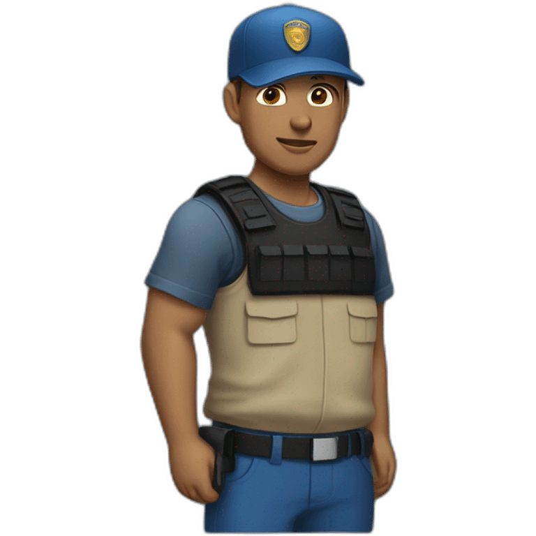 private security with blue shirt, black pants and black cap emoji