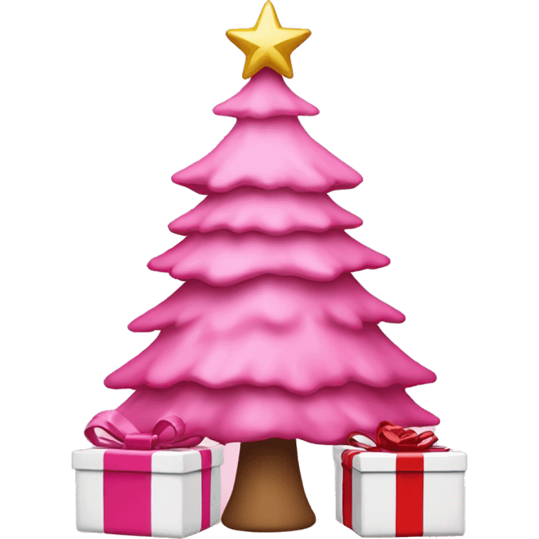 pink christmas tree with white presents underneath emoji