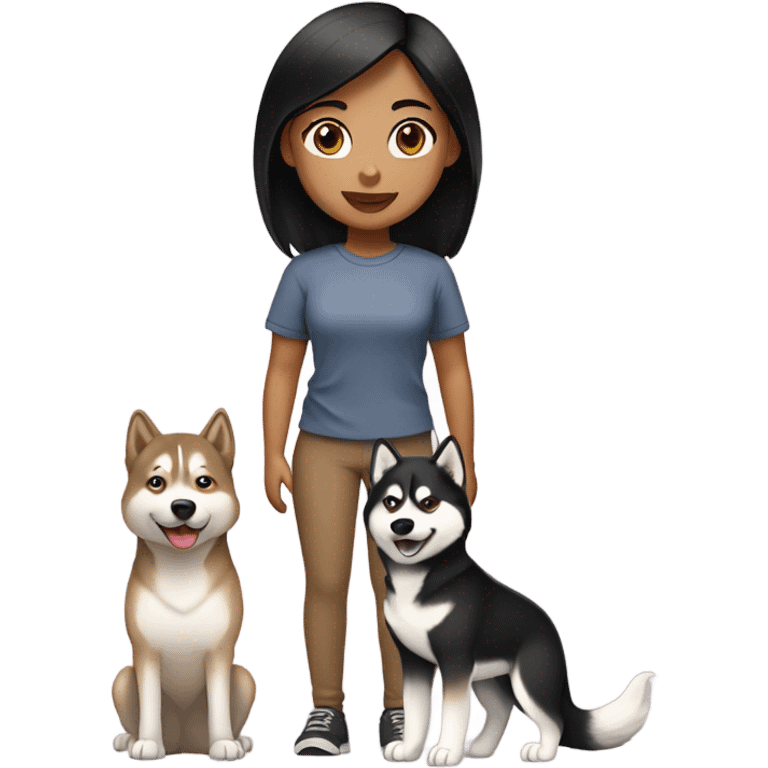 A girl black hair next to a light brown Husky emoji