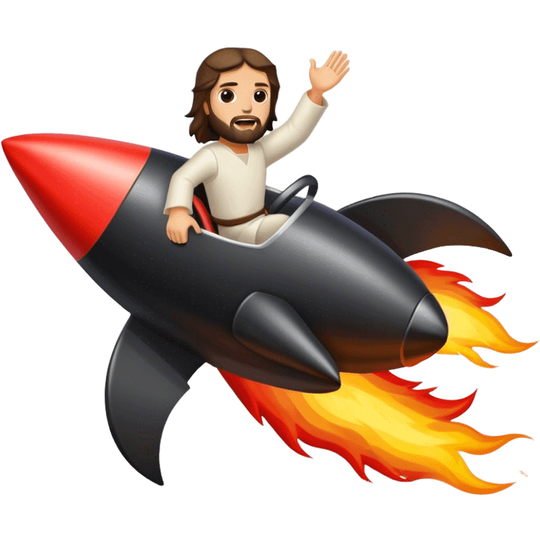 jesus driving fine black rocket with fire color france emoji