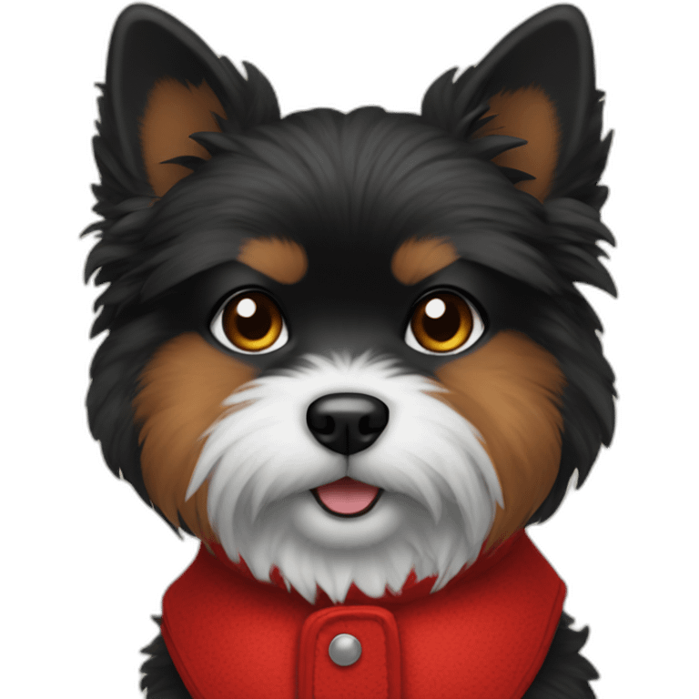 small black fluffy dog wearing red vest emoji