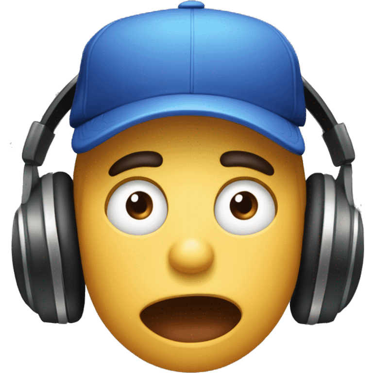 An emoji of a gamer wearing large headphones and a backward baseball cap, with wide-open eyes and a shocked expression. The mouth is slightly open, and the eyebrows are raised in fear. The background is simple and non-distracting. emoji