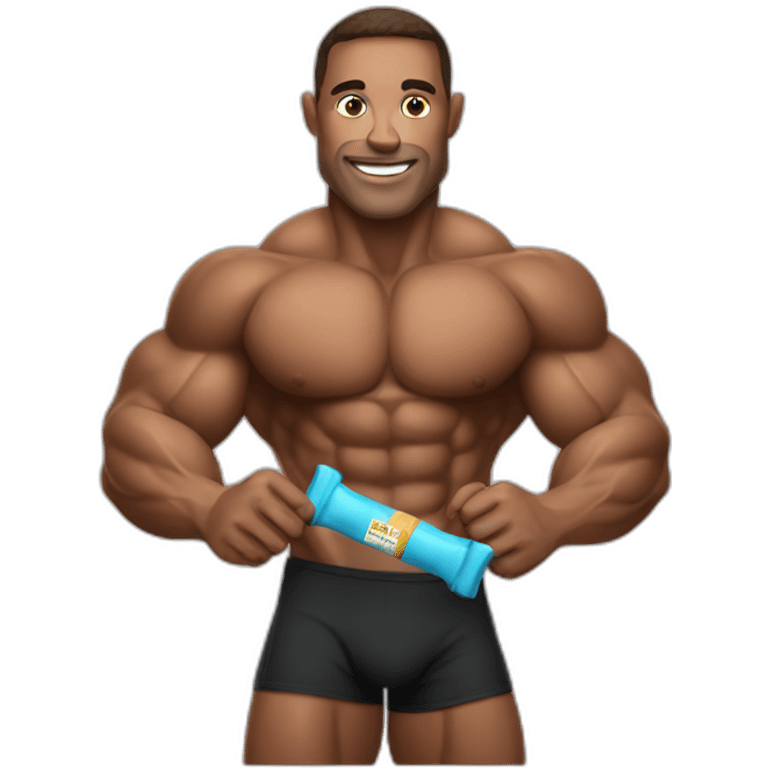 Bodybuilder with a protein bar in his hand emoji