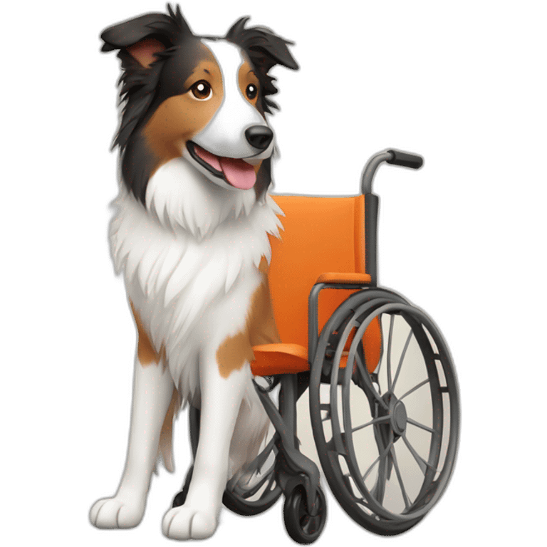 white and tan border collie in orange wheel chair emoji