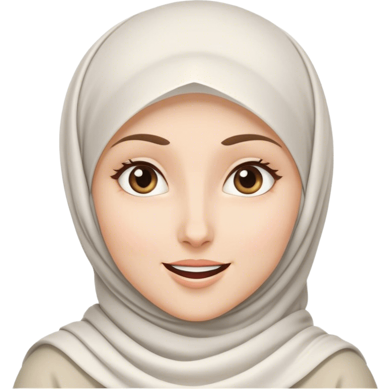 a white hijab woman are thinking something. Her eyes rolling to up right. She got an idea, and her expression were excited! emoji