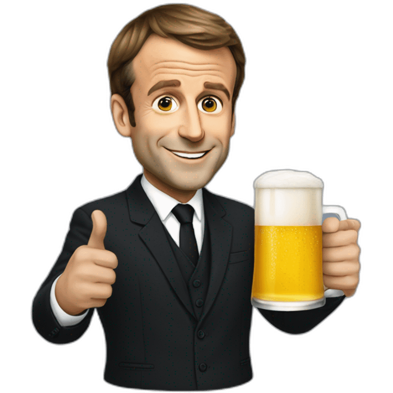 Emmanuel Macron holding a beer emoji