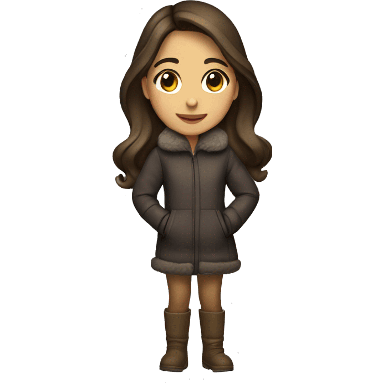 winter christmas coat, hispanic, long brown hair, girl, brown eyes, fair skin  emoji