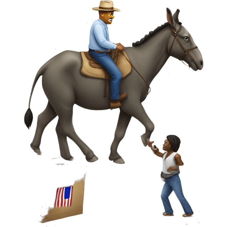 Voter getting off of mule. Voting for elephant  emoji