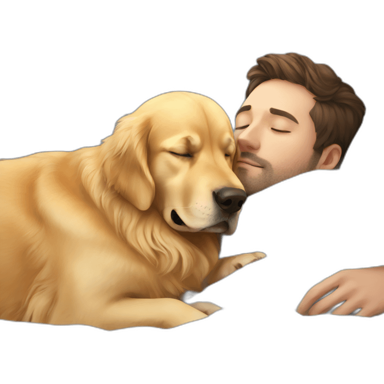 Golden retriever sleep with man emoji