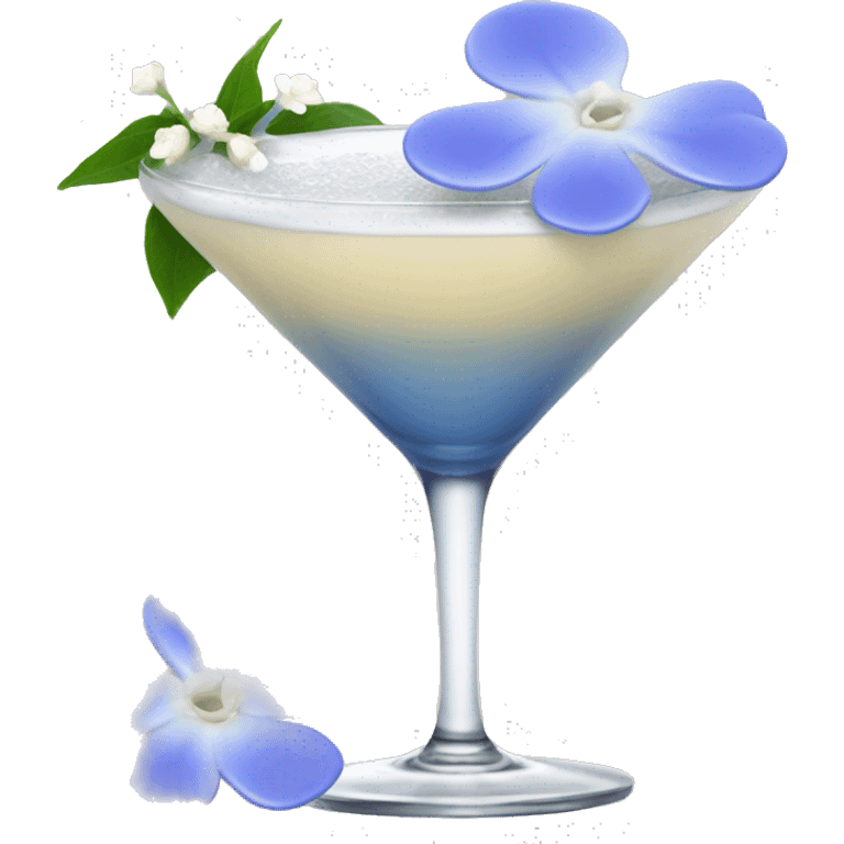 Periwinkle cocktail with white flower emoji