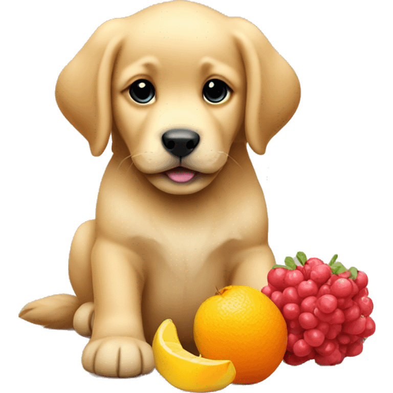 Retriever puppy with fruit emoji