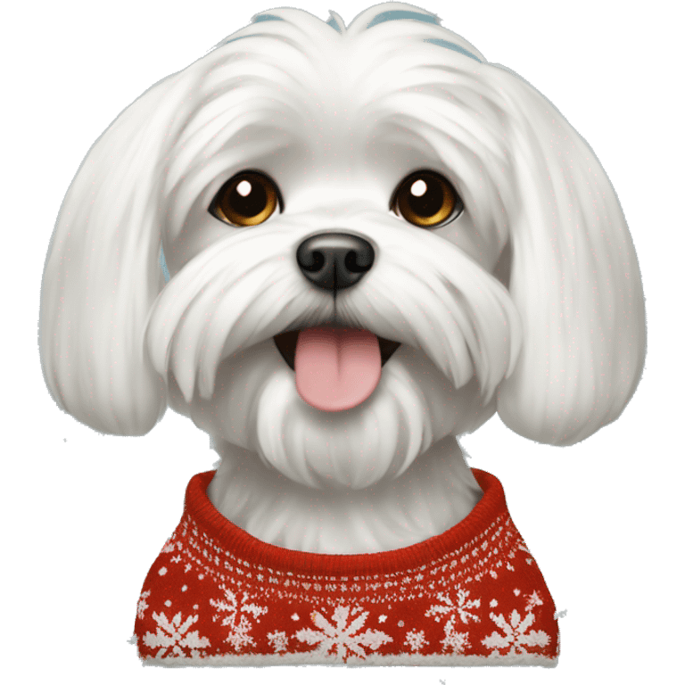 Maltese dog in Christmas sweater  emoji