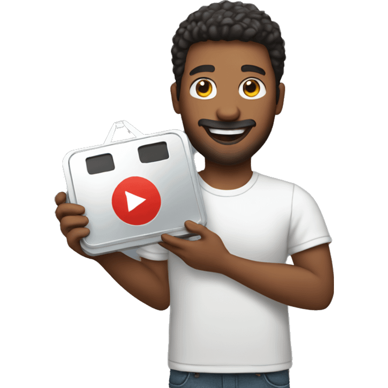 A man being happy holding youtube silver play button emoji