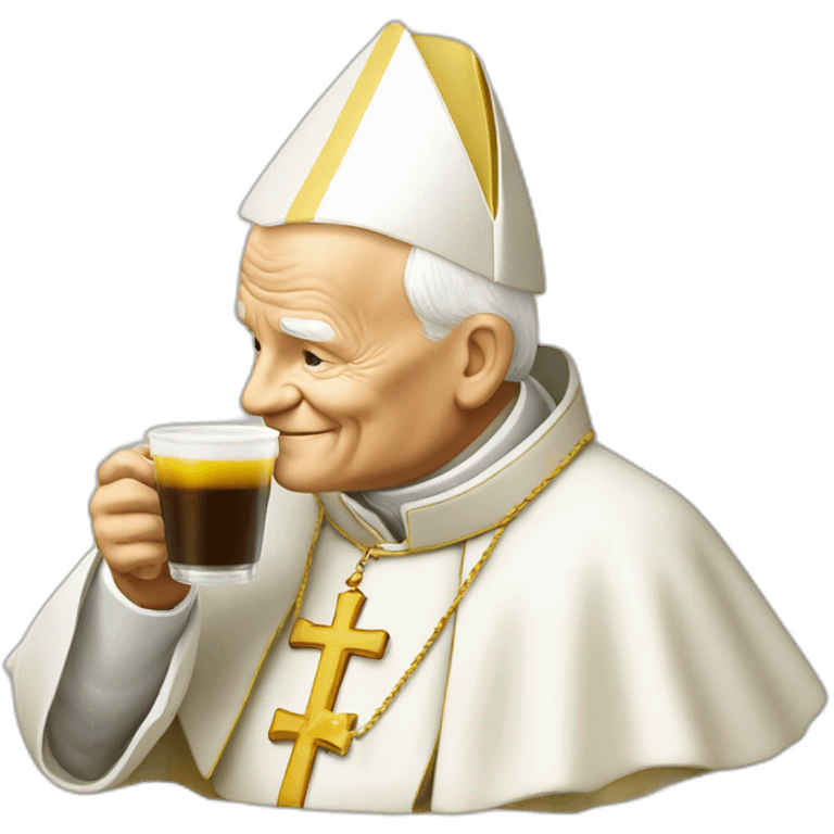 yellow-faced pope John Paul II drinking cofee emoji