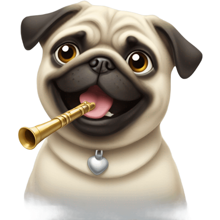 Pug playing a flut emoji