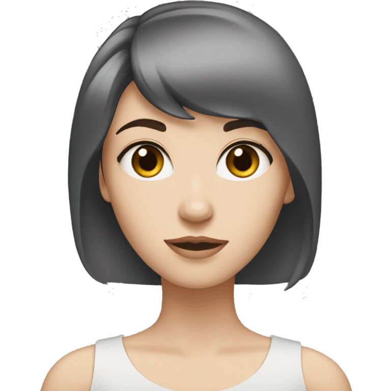 A White girl with gray eyes and black dark, straight and short hair  emoji