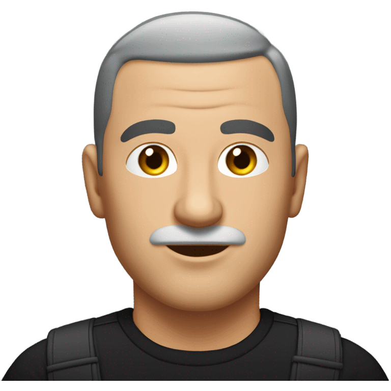 italian middle aged man, with buzz cut and no facial hair. wearing a black smart shirt unbuttoned. emoji