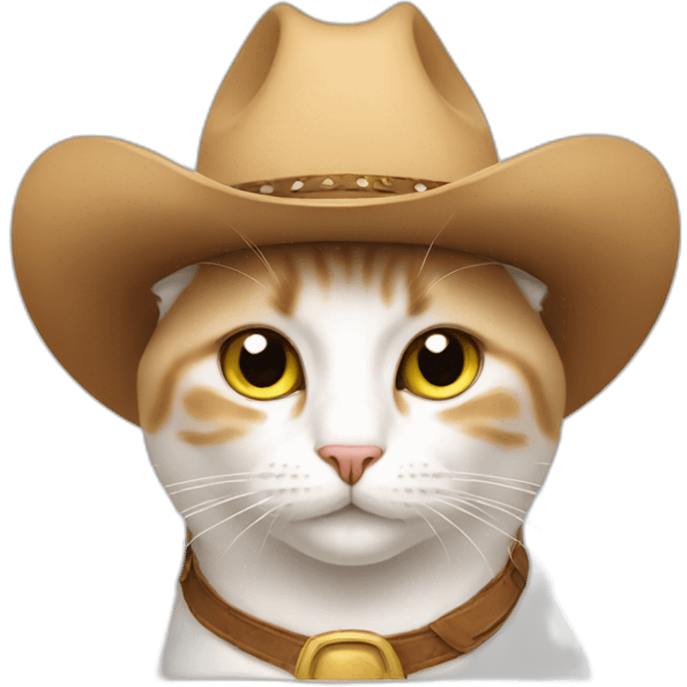 white cat wearing a cowboy hat emoji