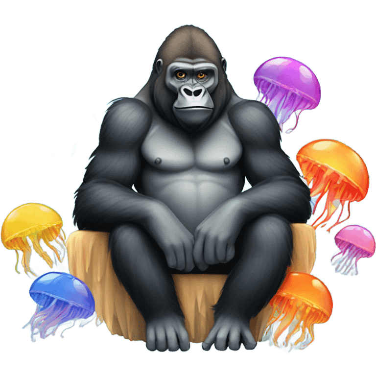 Gorilla with jelly fish being bestie emoji