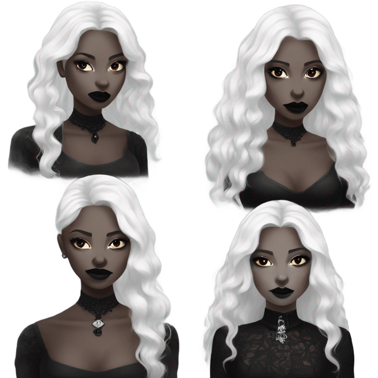 White skin, white hair, gothic clothes, black lipstick woman emoji