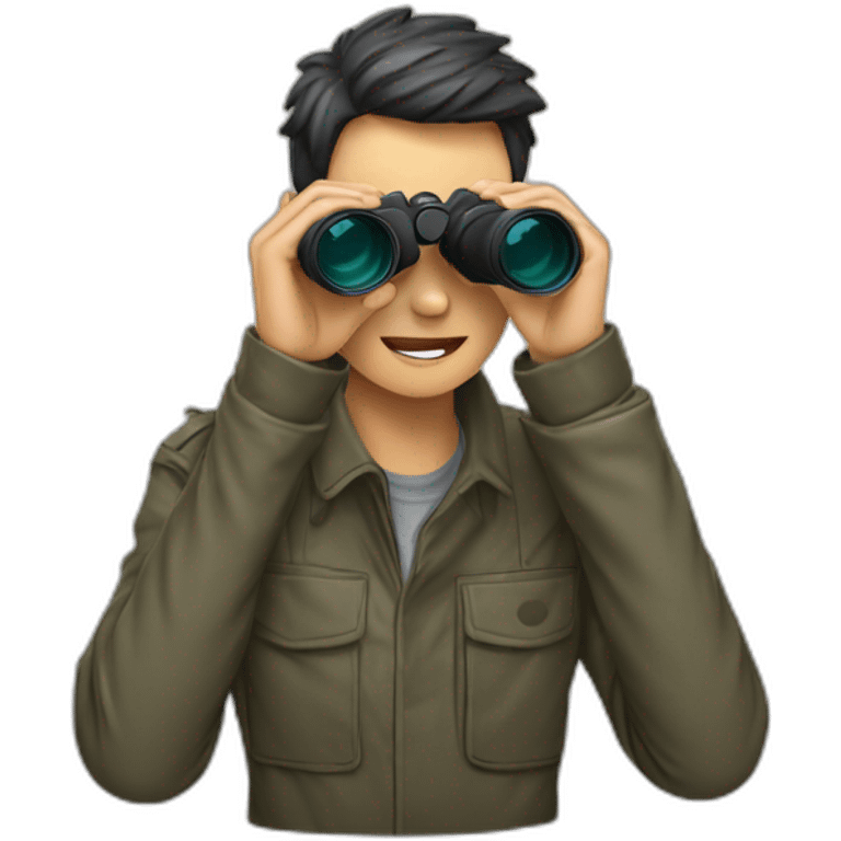 person using binoculars looking forward crouching emoji