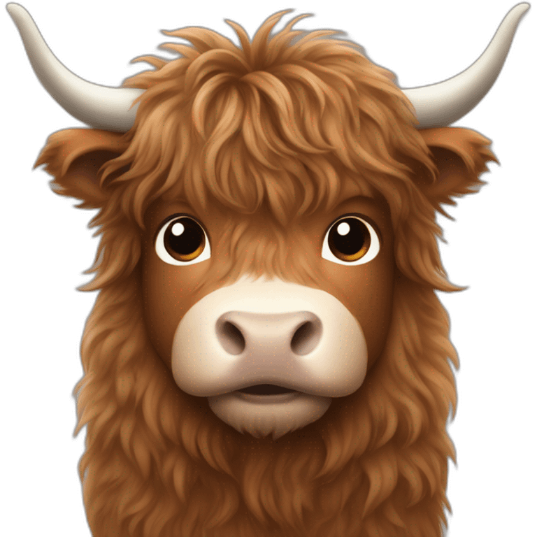 White boy brown hair with fluffy highland cow emoji