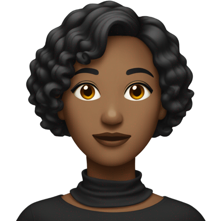 black woman with black curled short bob and a nice top emoji