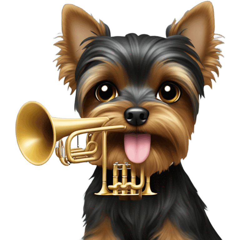 Black Yorkie playing the trumpet  emoji