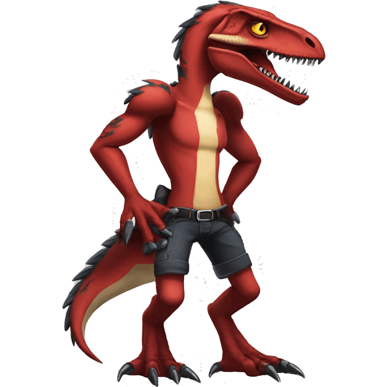 Red edgy badass velociraptor Digimon full body emoji